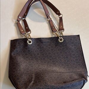 Calvin Klein Brown Leather Tote with Double Handles
